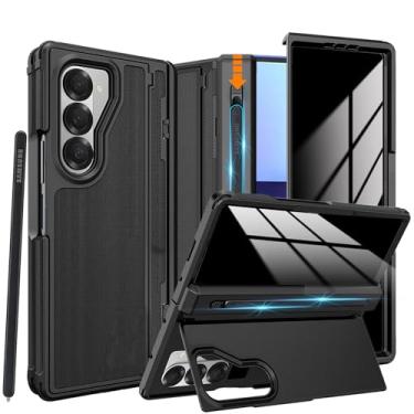 Imagem de YQODSZ Capa para Samsung Galaxy Z Fold 6 com suporte para caneta S, capa dobrável 6 com protetor de tela de privacidade, suporte invisível, proteção de dobradiça, capa de privacidade rígida de