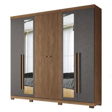 Imagem de Guarda Roupa Casal com 6 Portas e 4 Gavetas, Espelho e Pés em Buriti Jatoba/Grafitte - Santos Andirá