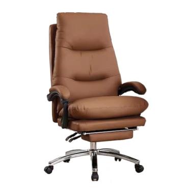 Imagem de Cadeira ajustável para escritório em casa, lazer, confortável, acolchoada, mesa, quarto, estudo, couro sintético (marrom)