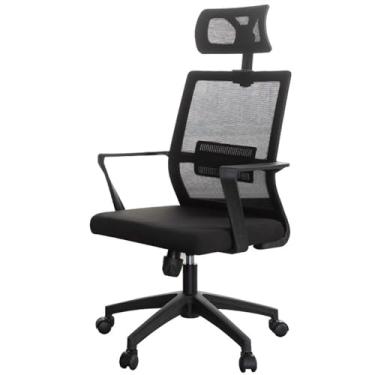 Imagem de Cadeira ergonômica ajustável de malha com encosto alto com suporte lombar e encosto de cabeça ajustável para trabalho com rodinhas (preta)