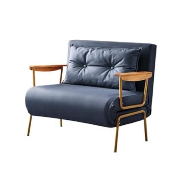Imagem de Sofá-cama moderno com couro sintético ajustável para uso doméstico, adequado para salas de estar e escritórios (azul escuro, 100 cm)