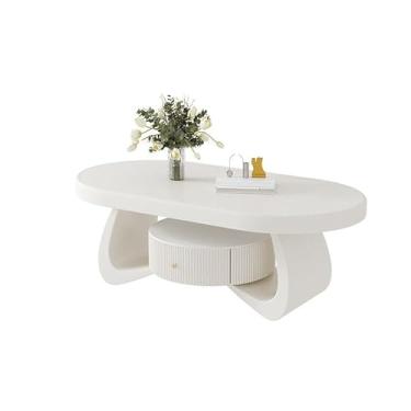 Imagem de Mesa de centro oval moderna de madeira maciça para sala de estar, design econômico para pequenas casas simples (branca, 120 cm)
