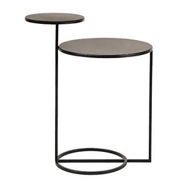 Imagem de Mesa de centro de metal, mesa de centro redonda, mesa lateral de sofá, móveis de escritório para sala de estar, mesa de cabeceira (cor: branco) (preto)