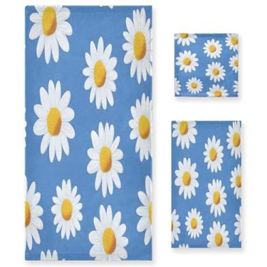 Imagem de xigua White Daisies Conjunto de toalhas de banheiro absorvente macio 3 peças toalha de banho toalha de mão toalhas decorativas para banheiro, academia, hotel, praia, piscina