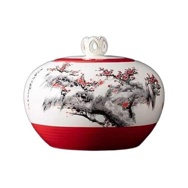 Imagem de Vasilha decorativa de cerâmica pintada à mão grande pote de armazenamento selado multifuncional armazém de chá de luxo para recipiente de chá de folhas soltas (vermelho)