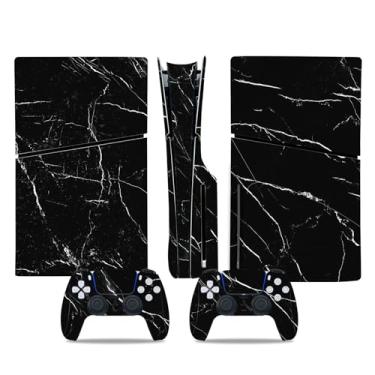 Imagem de Adesivo de película compatível com PS5 Slim Disc, capa protetora de vinil para console e controle sem fio (mármore preto)
