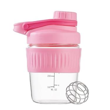 Imagem de Coqueteleira de vidro pequena de 350 ml, pacote com 4 proteínas de vidro borossilicato em pó para academia, treino, pequenas misturas para misturas de proteínas com bola de mistura (C-rosa, 4)