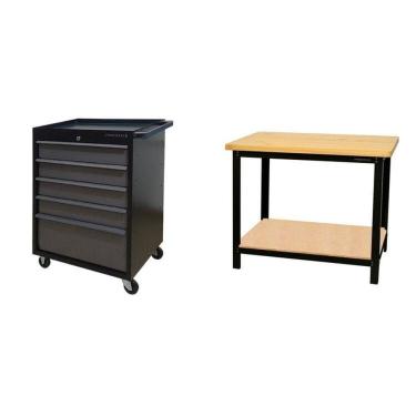 Imagem de Conjunto 1 Carro Profissional 5 Gavetas 1 Bancada Profissional de 110cm para Ferramentas Presto Preto