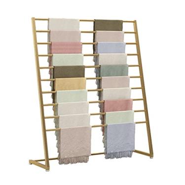 Imagem de HHHJQFAAT Toalheiro de pé livre de metal, tecido xale de grande capacidade para calças suporte de gravatas prateleiras suporte de exibição para armazenamento de cachecóis/calças/xales (cor: preto