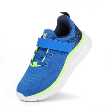 Imagem de Tobfis Tênis esportivo de corrida com alça de suporte de arco para meninos e meninas e crianças, respirável para caminhada escolar, melhor para pés chatos (bebês/crianças grandes), Azul marinho limão