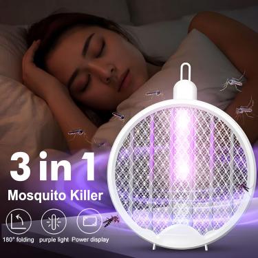 Imagem de Zapper Racket Vassoura Elétrica para Mosca 2 em 1 Mosquito com Modo Automático USB Recarregável Grade Potente de 4000V Malha 3 Camadas Ambiente Intern