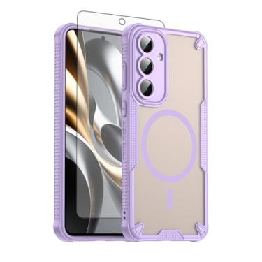 Imagem de Asuwish Capa de telefone para Samsung Galaxy S25 FE 5G, compatível com Magsafe Magnetic, protetor de tela, capa protetora à prova de choque traseira fosca translúcida S 25 EF S25FE 25S mulheres homens