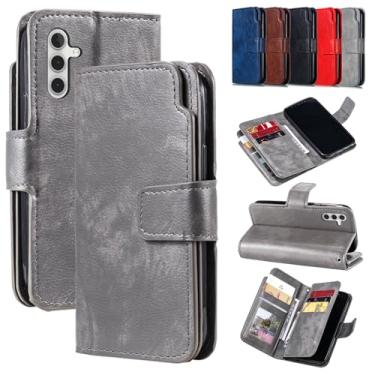 Imagem de Capa carteira para Samsung Galaxy A36, capa flip de couro com 9 compartimentos para cartão, suporte integrado e bolso para dinheiro | Compatível com Samsung Galaxy A36, cinza escuro