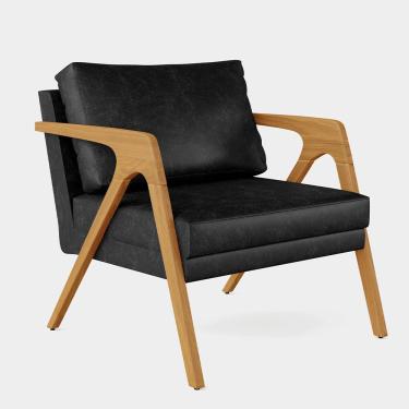 Imagem de Poltrona Decorativa Para Sala Pietra Com Estrutura Madeira L02 Couríssimo Preto Brilho - Lyam Decor