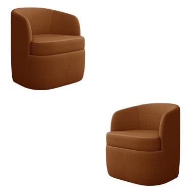 Imagem de Kit 2 Poltronas Decorativas Design Moderno Bel Sala de Estar Base Giratória Bouclê Terracota G33 - Gran Belo