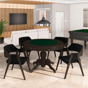 Imagem de Conjunto Mesa de Jogos Carteado Bellagio Tampo Reversível e 4 Cadeiras Madeira Poker Base Estrela Veludo Preto/Capuccino G42 - Gran Belo