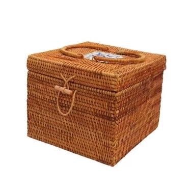 Imagem de Cesta de armazenamento de cestas de vime com tampa, caixas redondas de vime, bandeja decorativa, tampas diversas, mini organizador de pão de lanche (7)