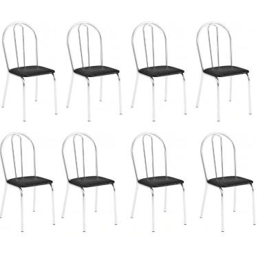 Imagem de Kit 8 Cadeiras Lisboa Cromada Para Cozinha Ou área Gourmet-assento Sintético Preto