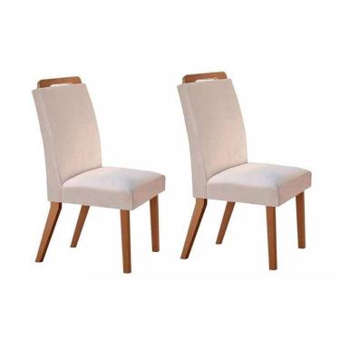 Imagem de Kit 2 Cadeiras De Cozinha Athenas Madeira Capuccino-suede Creme - Rufato