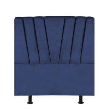 Imagem de Cabeceira Estofada Bélgica 90cm Solteiro Para Cama Colchão Box Quarto Suede Azul Marinho - Aurora Line