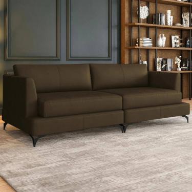 Imagem de Sofá 4 Lugares Living 270cm Pé Ferro Soren Couro Capuccino Z55 - Mpozenato