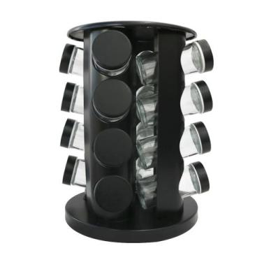 Imagem de Porta tempero giratório de metal redondo com 16 peças preto  - Kit Gir