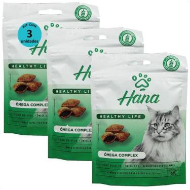 Imagem de Snack hana healthy life ômega complex para gatos adultos 60g kit com 3