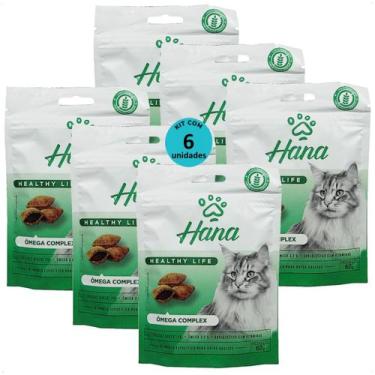 Imagem de Snack hana healthy life ômega complex para gatos adultos 60g kit com 6