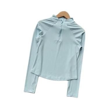 Imagem de Camisetas De Yoga Femininas De Manga Longa Com Gola Alta E Zíper Later