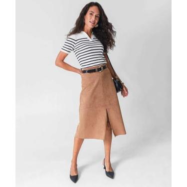 Imagem de Blusa Polo Feminina Listrada Manga Curta Marisa Off Wh-52445, Off whit