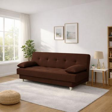 Imagem de Sofá Cama 3 Lugares Casal Reclinável Suede Com Almofadas Marrom