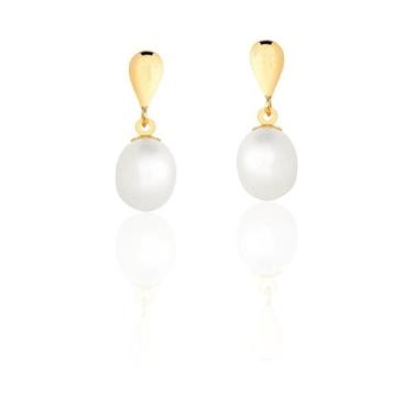 Imagem de Brinco Pérola Gota Natural 6mm Ouro 18k 750 Pingente Adulto - Gift Pla