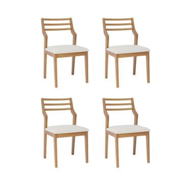 Imagem de Kit 4 Cadeiras para Sala de Jantar Estofadas Damasco Madeira/Cru