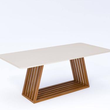 Imagem de Mesa de Jantar Pitaia Natuame em Madeira Tauari com Tampo de Vidro 210cm Madeira/Off White