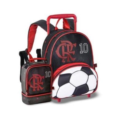 Imagem de Mochila Carrinho Flamengo com Lancheira Térmica Escolar Masc-Unissex