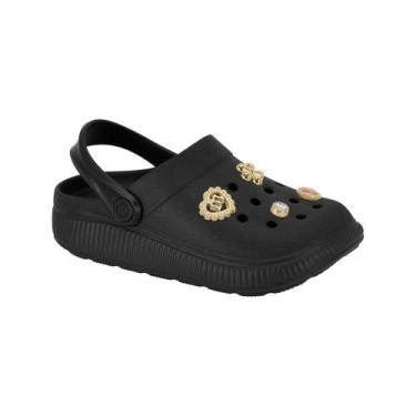 Imagem de Sandália Babuche Clog Infantil Menina Molekinha Pins Bottons, Preto, 3