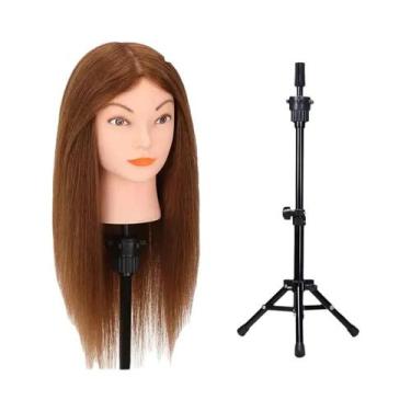 Imagem de Cabeça De Manequim Profissional 100% Cabelo Humano Para Treinamento De