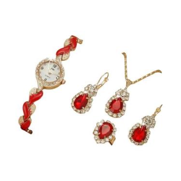 Imagem de Conjunto De Relógio Feminino Com Pulseira De Diamantes 5 Peças Joias E