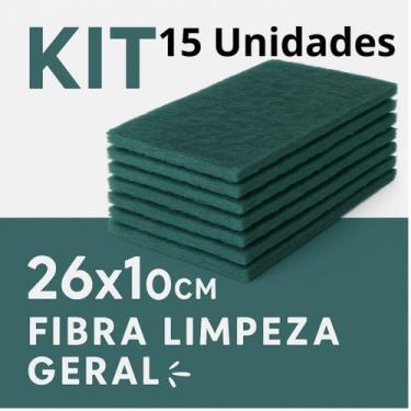 Imagem de Kit 15 Unidade Fibra Limpeza Geral Verde 26cm  10cm  Multiuso para Cor