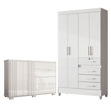 Imagem de Guarda Roupa Infantil Sobral e Cômoda Texas Branco Brilho – Moval