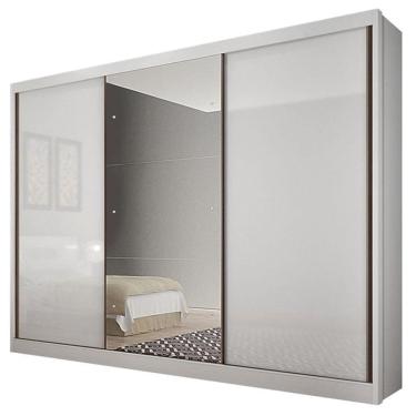 Imagem de Guarda Roupa Casal Sonetto 3 Portas 8 Gavetas Neve com Espelho – Novo Horizonte