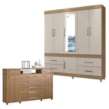 Imagem de Cômoda London e Guarda Roupa Casal Guarujá Amêndola Off White - Demóbile