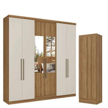 Imagem de Guarda Roupa Casal Presence Glass 6 Portas Almendra Off White Acetinado e Multiuso Space Almendra - THB