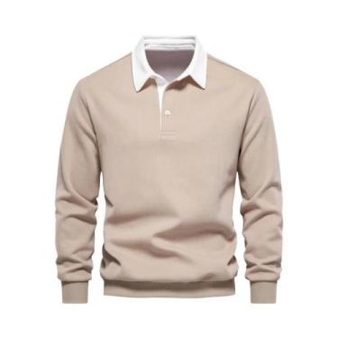 Imagem de Moletom Masculino De Moda Outono Com Gola Polo Casual Em Algodão De Qu