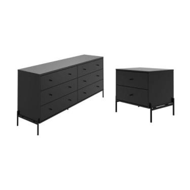 Imagem de Cômoda 6 Gaveta e Mesa Cabeceira 2 Gaveta Jasper Preto Fosco - Provínc