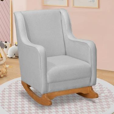 Imagem de Poltrona Amamentação Base Madeira Balanço Vick Linho Cinza F03 - Mpozenato