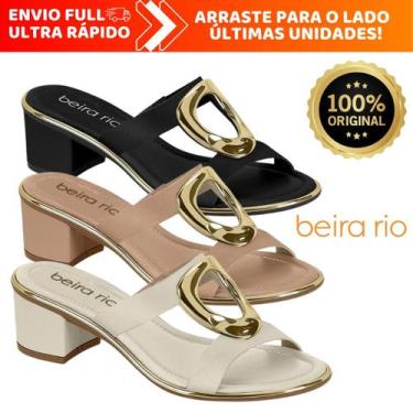 Imagem de Tamanco Feminino Beira Rio Mule Salto Médio Confort Metalizado Casual,