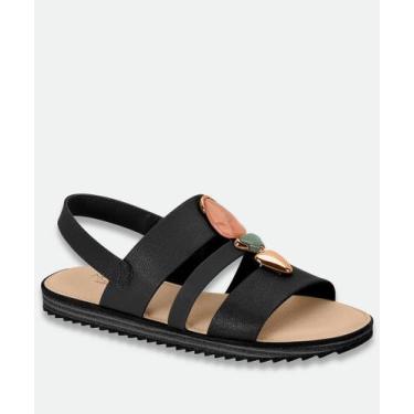 Imagem de Sandália Feminina Rasteira Pedras Sintéticas Modare Preto, 35, Preto