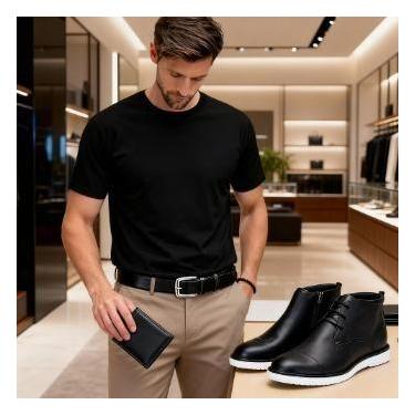 Imagem de Kit Masculino Completo  Sapato Social Oxford + Camiseta Preta + Cinto 