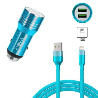 Imagem de Carregador Veicular 02 Portas Usb Cabo Lightning Gl01a - NoBrand, Cian